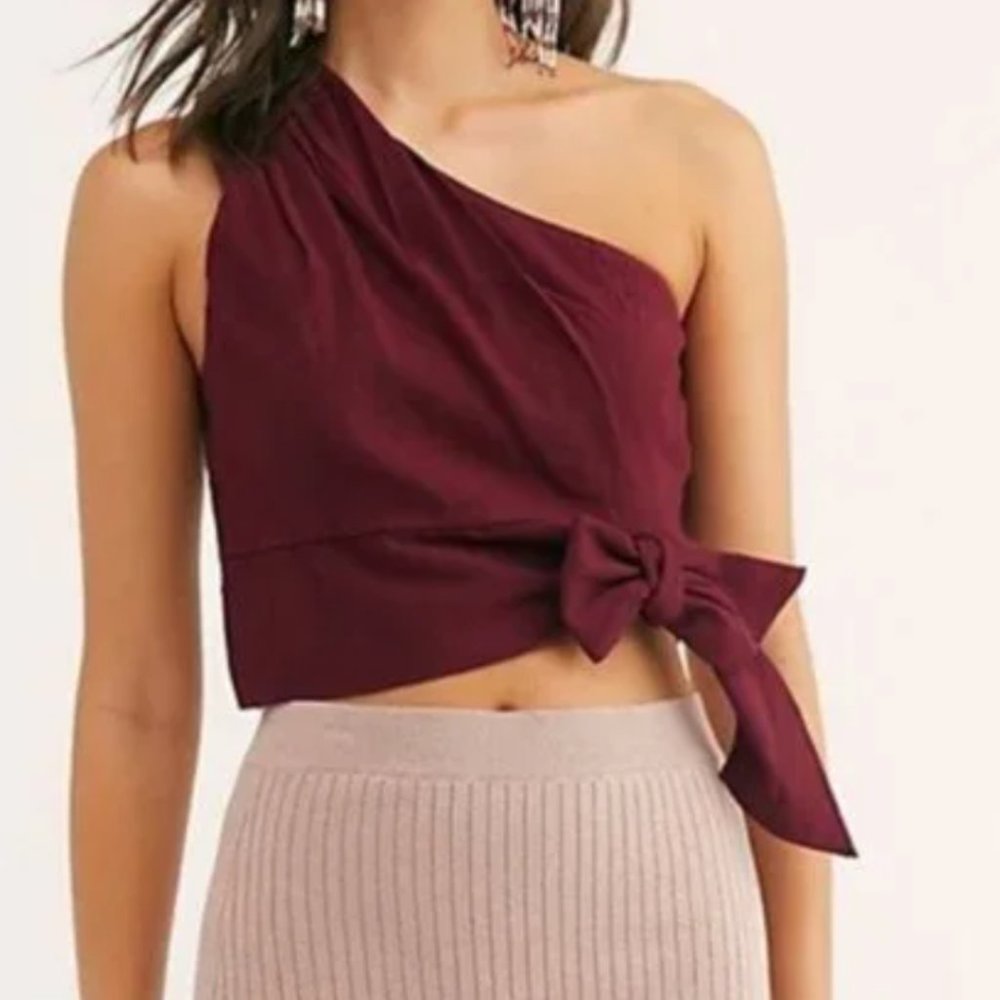 Free People Carmen One Shoulder Tie Waist Crop Top